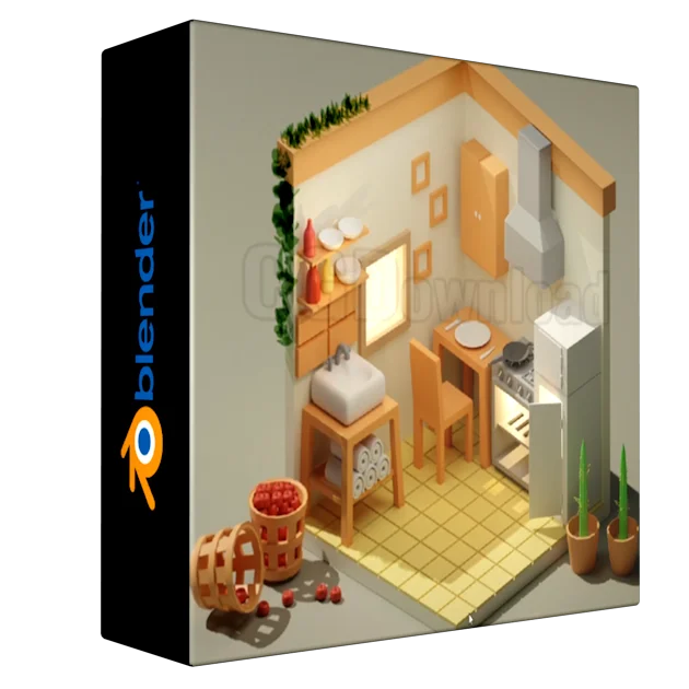 Isometric Kitchen Room Made In Blender 3