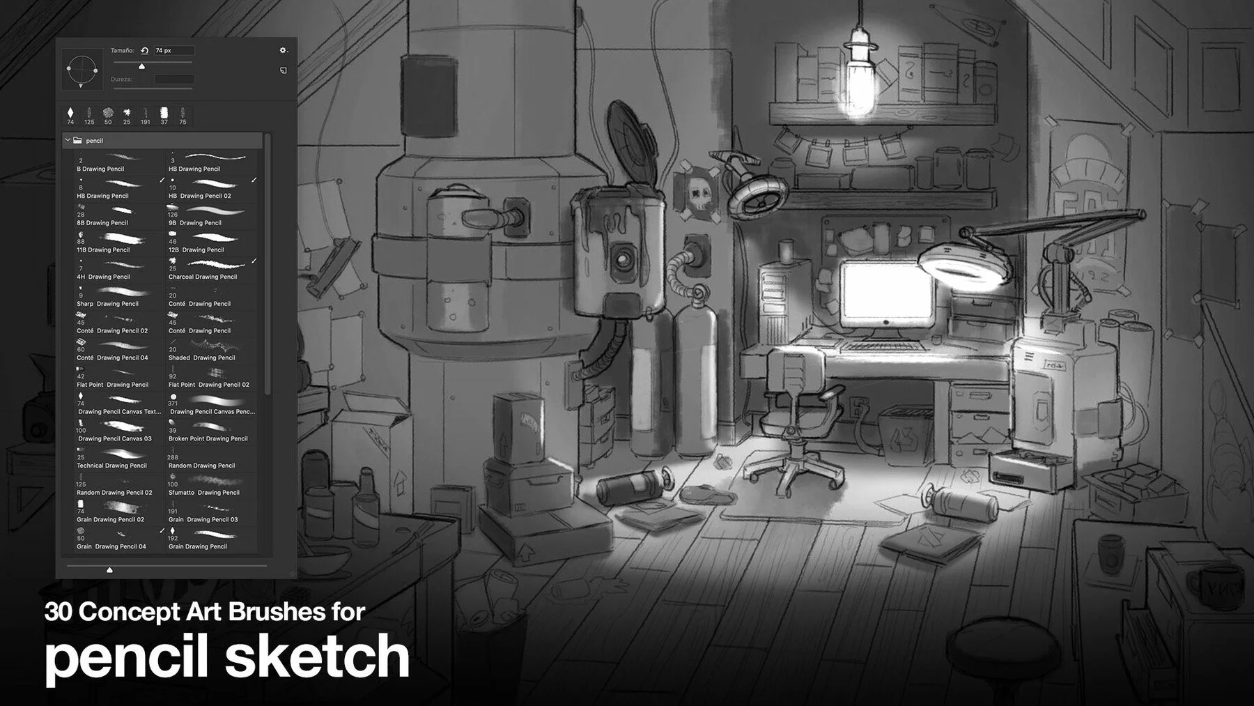 30 Brushes for Concept Art Pencil Sketch скачать