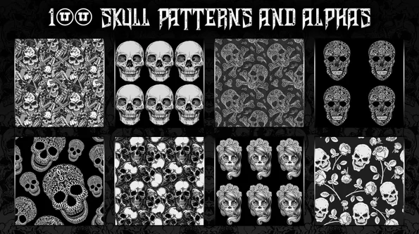 100 Skull patterns and alphas скачать