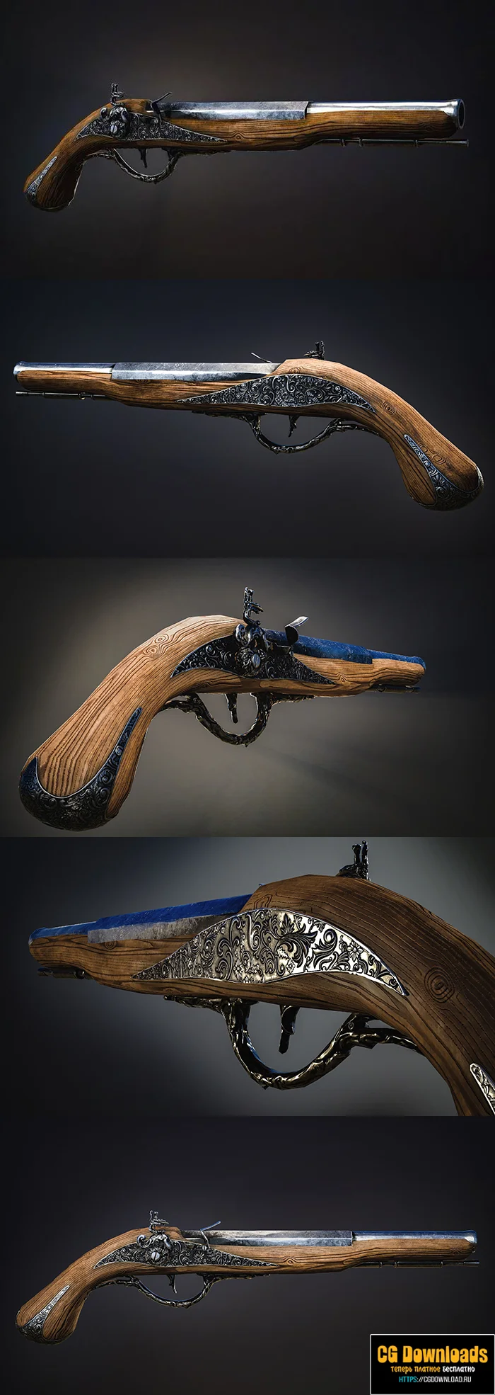 Musket wooden gun 3D модель