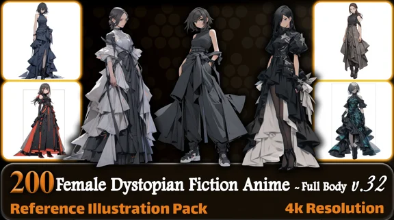 200 Female Dystopian Fiction Anime (Full Body) Reference Pack 4K v.32 скачать