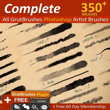 GrutBrushes Art – Complete 350 Photoshop Brushes crack