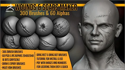 Wounds And Scars For Blender 300 Brushes And 60 Alphas скачать