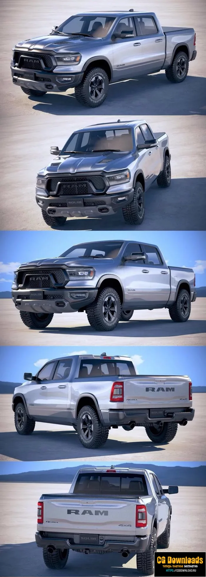 RAM 1500 Rebel Crew Cab 2019 3D модель