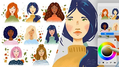 Draw Stylized Mini Portraits and Color Palettes in Procreate скачать