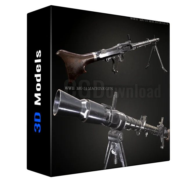 MG34 WWII Machine Gun Videogame Asset low-poly