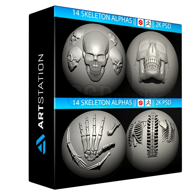 14 Skeleton Alphas Vol.2 ZBrush, Substance, 2K