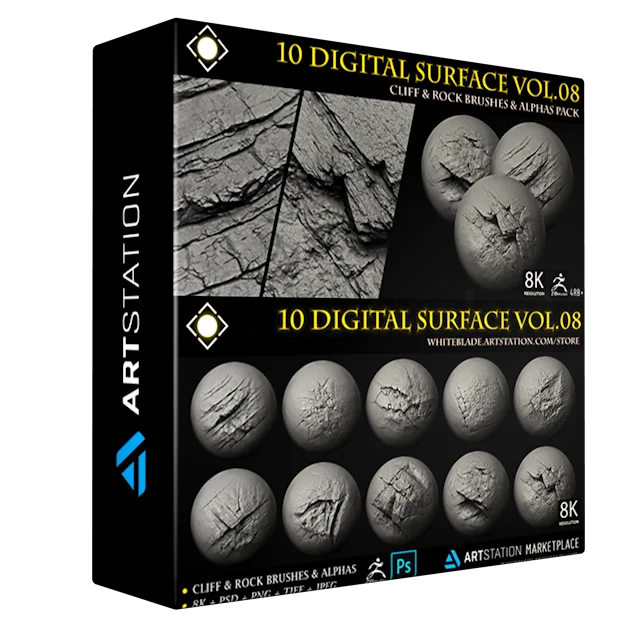 10 Digital Surface Rock & Cliff Brushes & Alphas Vol.08