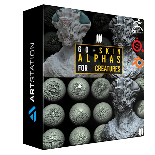 60 Skin Alphas For Creatures / Zbrush / Substance Painter / Blender