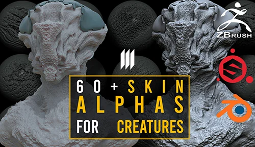 60 Skin Alphas For Creatures Zbrush Substance Painter Blender скачать