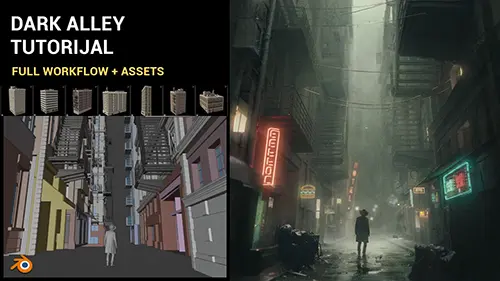 Dark Alley Scene - Full Blender Cinematic Workflow + 300 assets скачать