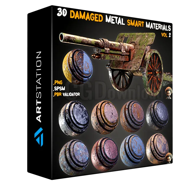 30 Damaged Metal Smart Materials + BPR Textures - Vol 2