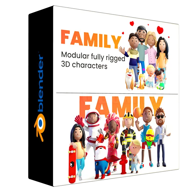 Family - Cartoon Modular Fully Rigged 3D Family