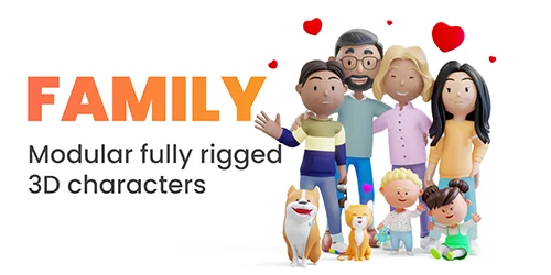 Family - Cartoon Modular Fully Rigged 3D Family скачать