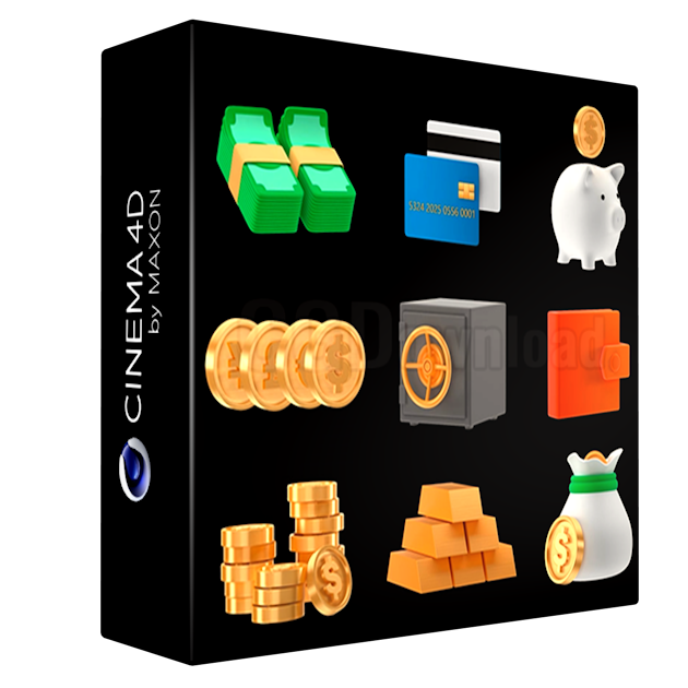 Create 3D finance icon set with Cinema 4D