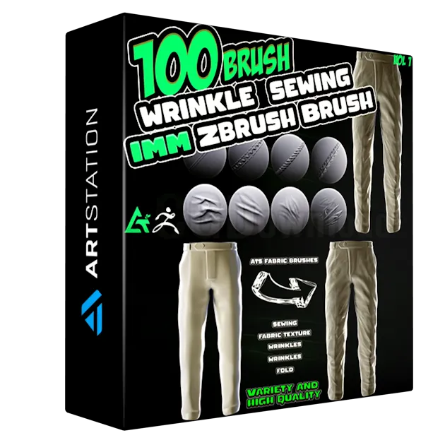 100 Fabric Brushes - Tension , Seam , Compression Folds , Stitches Zbrush