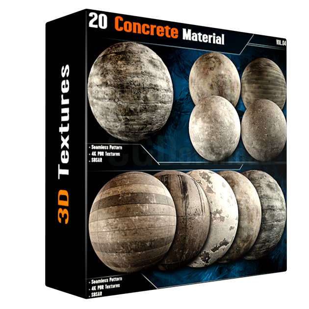 20 Concrete Material - Vol.04 (4K PBR Textures + SBSAR File)