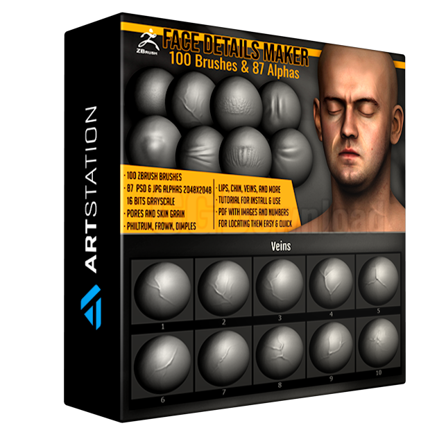 Face Details Maker 100 ZBrush Brushes And 87 Alphas