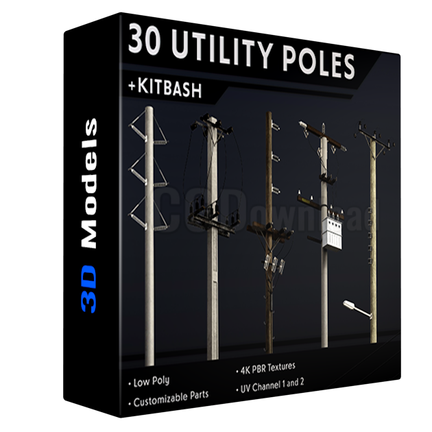 30 Low Poly Utility Poles - Kitbash Low-poly 3D model