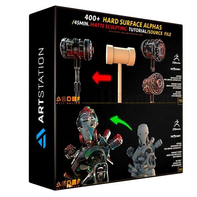 400+ HARD SURFACE ALPHAS / 45MIN. MATTE SCULPTING TUTORIAL / SOURCE FILE